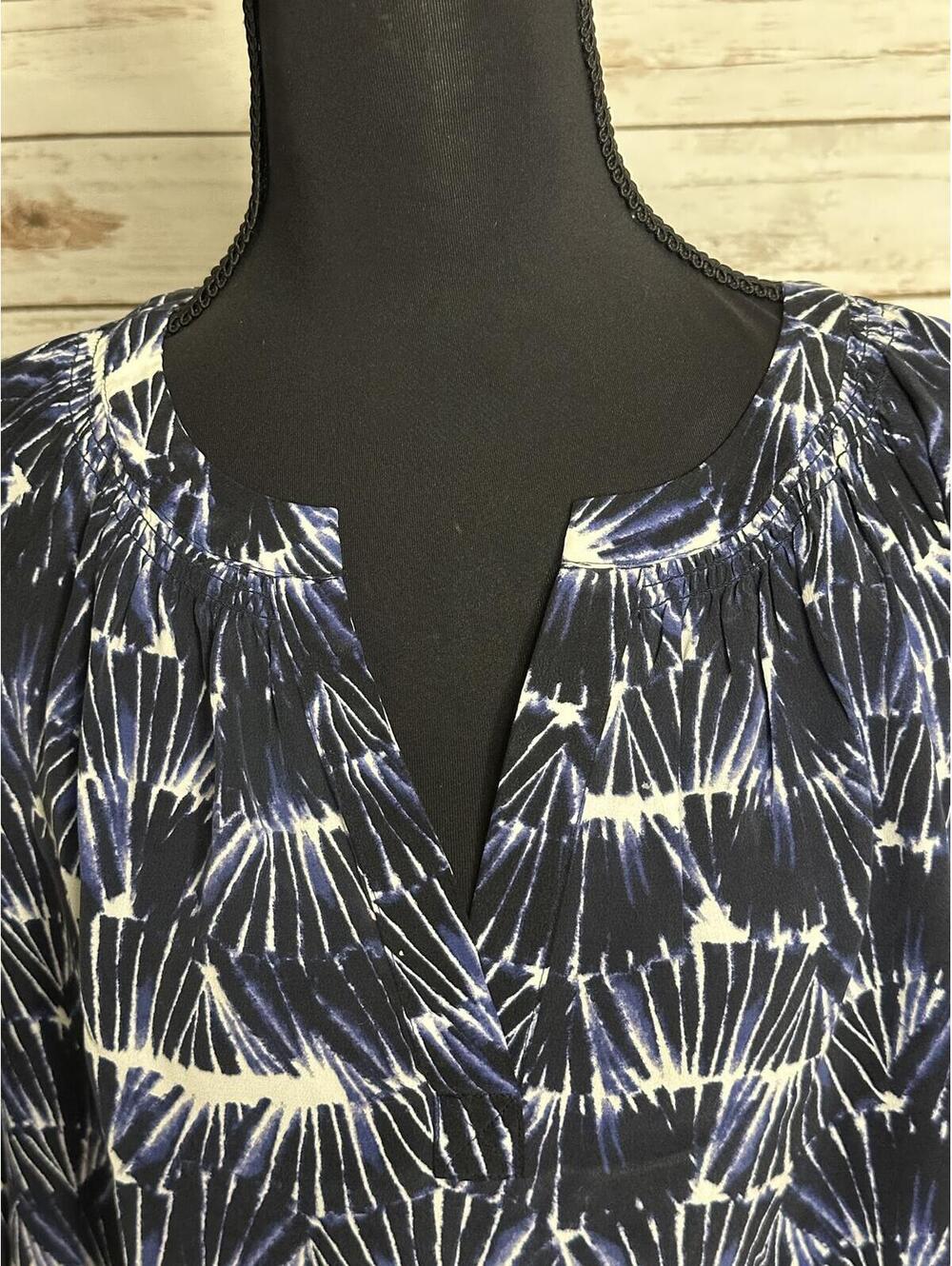 Cynthia Rowley 100% silk peasant blouse Size XS navy white tie-dye 3/4 sleeves - Picture 7 of 7